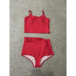 Kortni Jeane Women’s Swimsuit High Waist Open Back Red Size Large